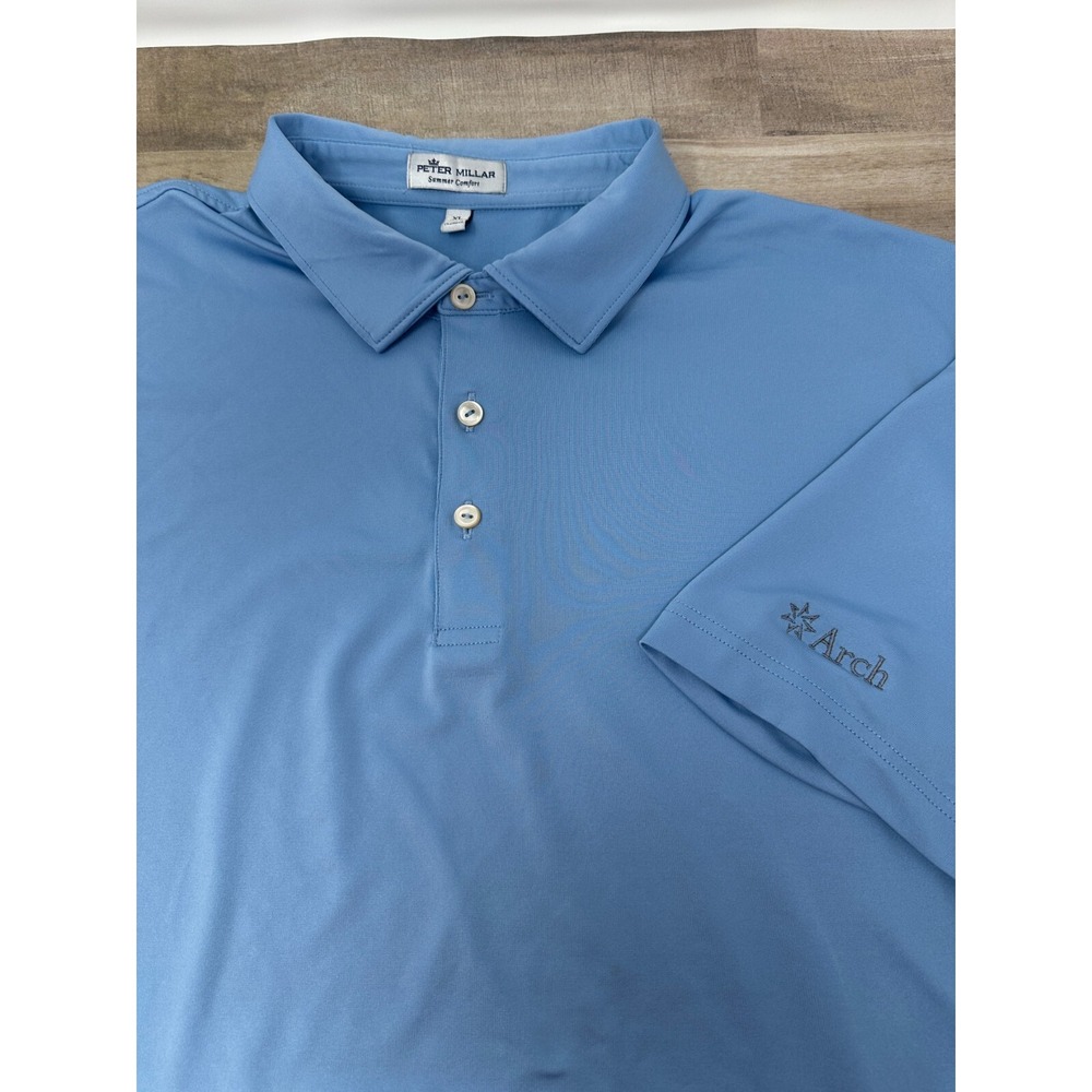 Peter Millar Crown Crafted Summer Comfort Men XLarge Blue Short Sleeve Polo-Logo